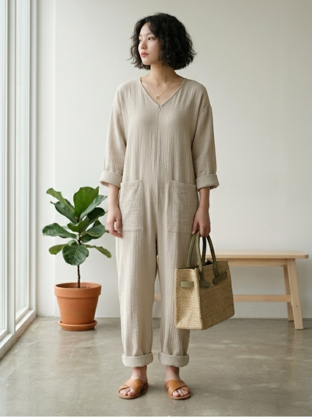 April Meets October cream beige Snuggle zip up boiler suit jumpsuit - One Size